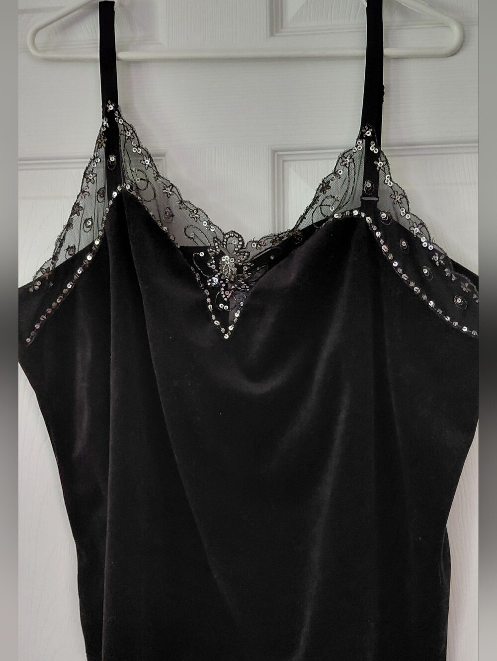 Vintage Womans Plus PBlack Embellished Velvet Camisole Top